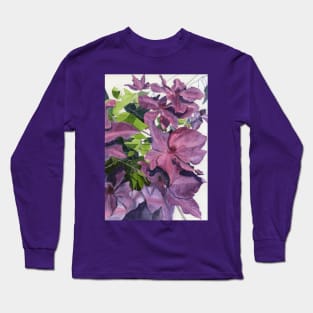 Purple pink clematis watercolour painting Long Sleeve T-Shirt